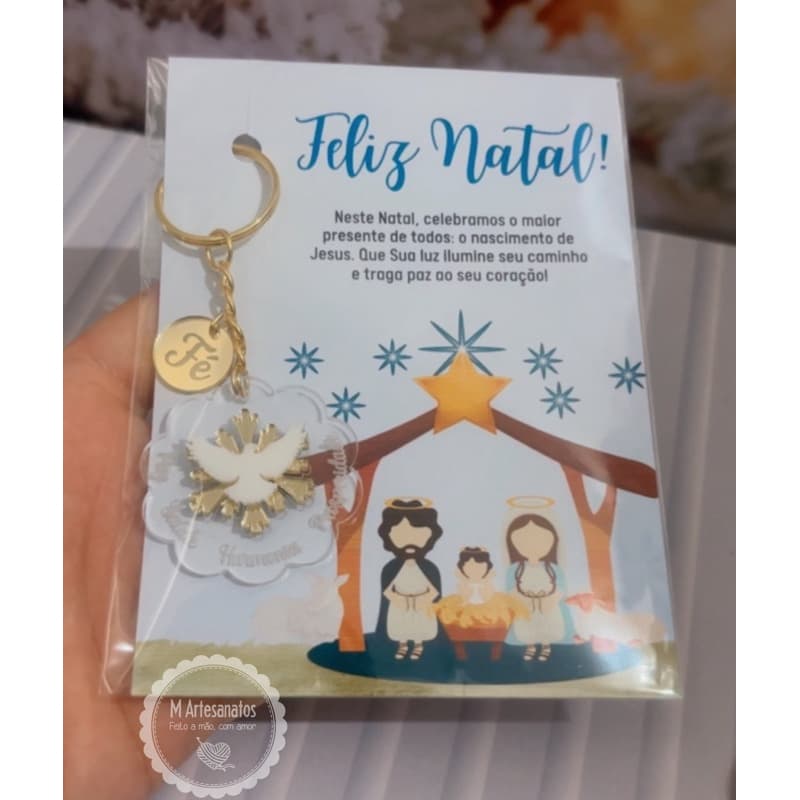 Chaveiro de acrílico de Natal Natalino com Divino Espírito Santo Natal Cristão