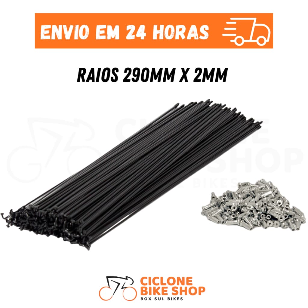Raio Aro 29 288x2.0mm Raiação Fina Preto c/ Niple Prata Kit 36 ou 72 Unidades