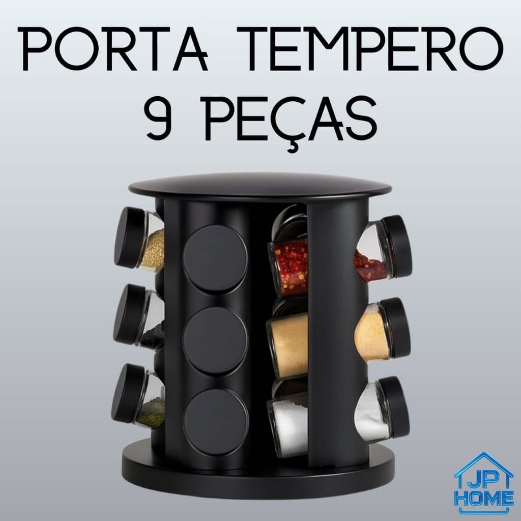 Porta Temperos Giratório Condimentos com 9 Potes de Vidro Ideal para Bancada ou Mesa 360 Graus Tampa Dosadora