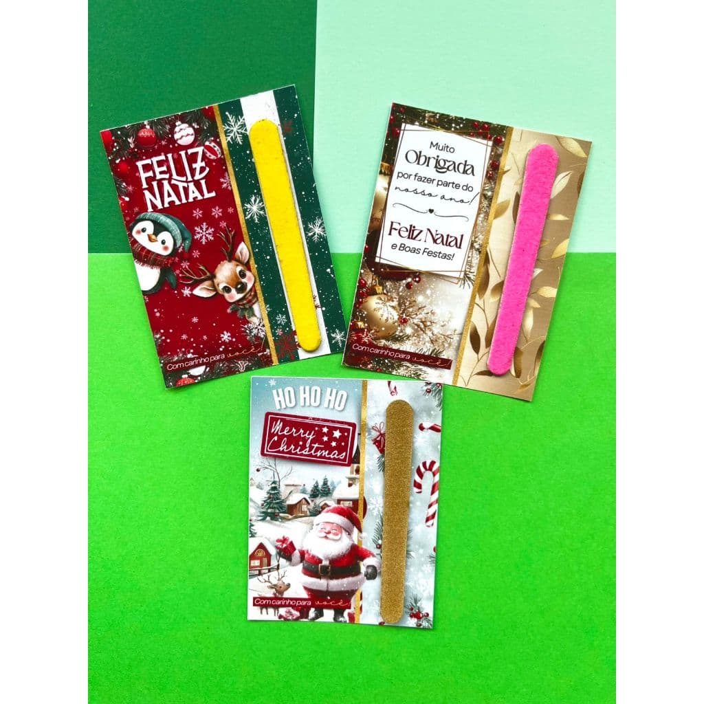 Cartão com Lixa – Natal – Card 9x6cm – Lembrancinha com Lixa de Unha – Modelos Variados