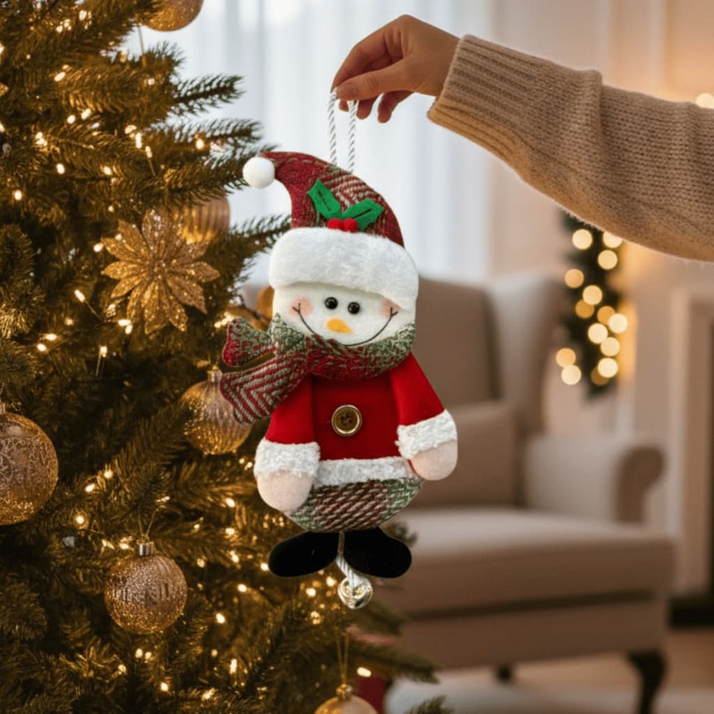 Enfeite Boneco de Neve Pendente 30CM C/ Guizo Natalino para Árvore de Natal Porta Parede Decoração