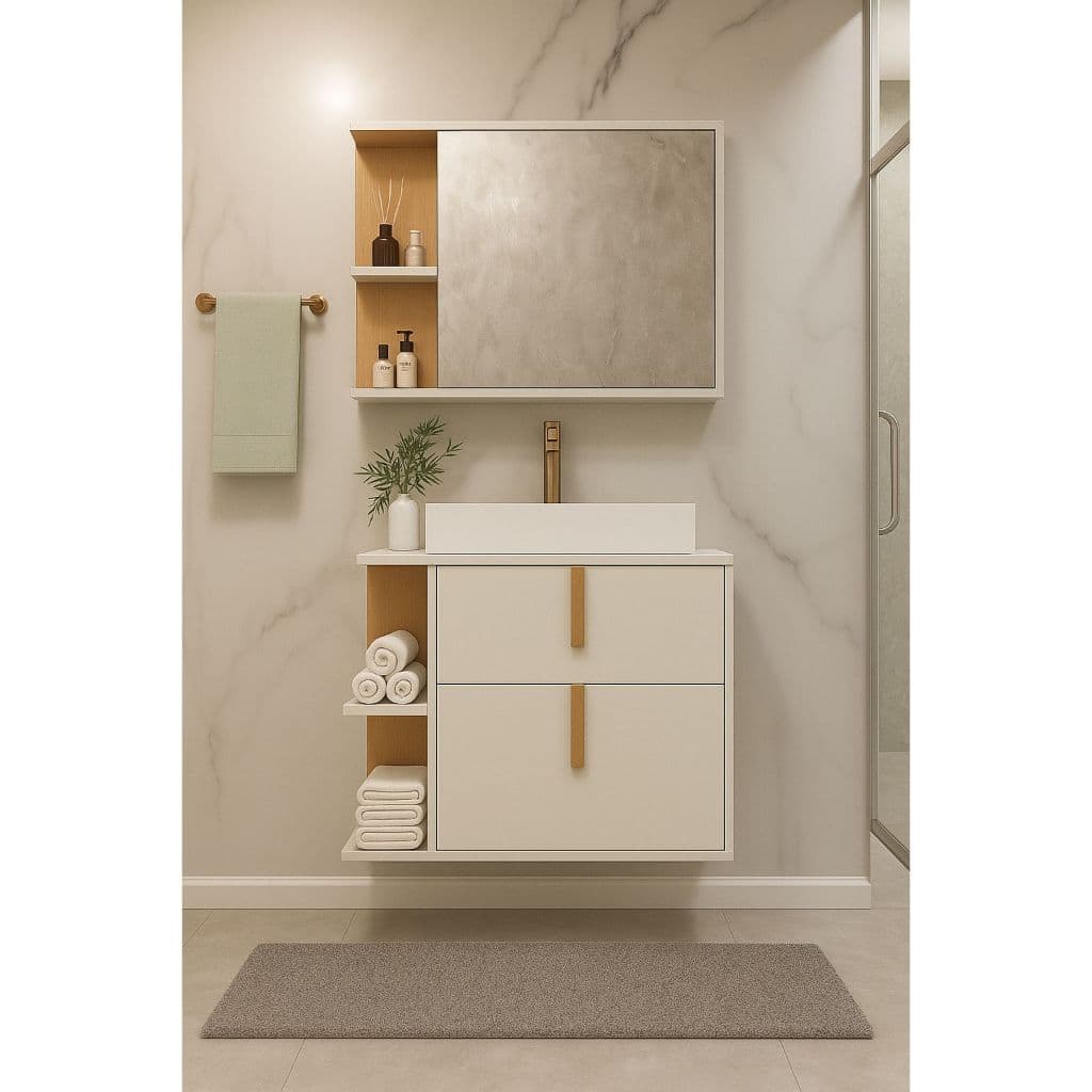 Kit Armário Organizador Gabinete P/ Banheiro Com Espelheira E Cuba Star  Portas Dalla Outlet Plus