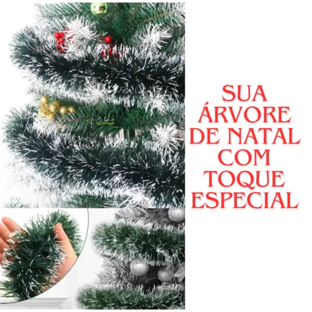 Kit 10m Festão De Natal Nevado Para Árvore De Natal 2 Metros 9cm  Grosso Enfeite De Natal Decoração