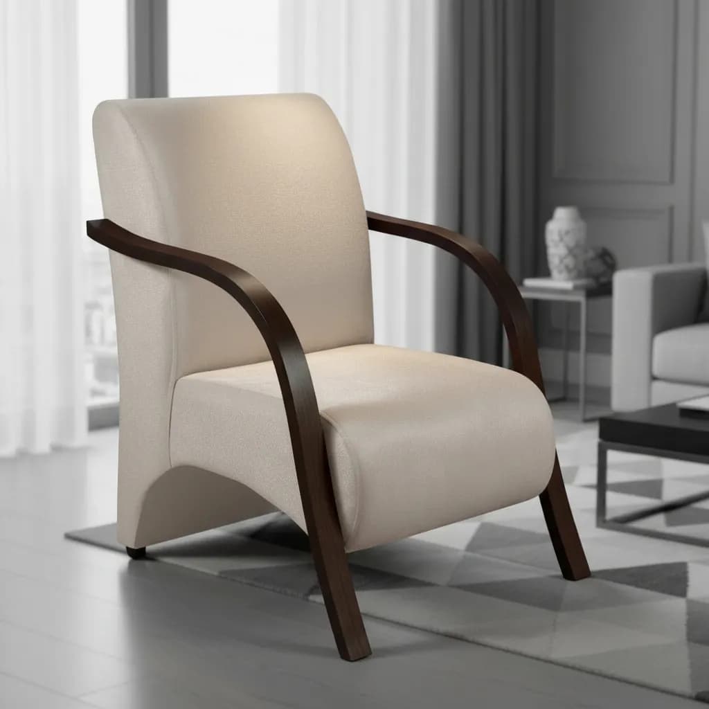 Poltrona Cadeira Decorativa Estofada Roma Sala Recepção Consultório Clínica Suede Braço de Madeira Sala de Estar Quarto