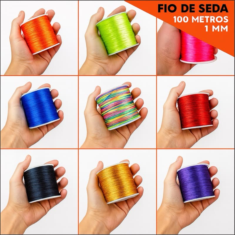 Fio De Seda 1.0 mm - Cordão Rabo De Rato Diversas Cores - Rolo Com 100 Metros - NYBC