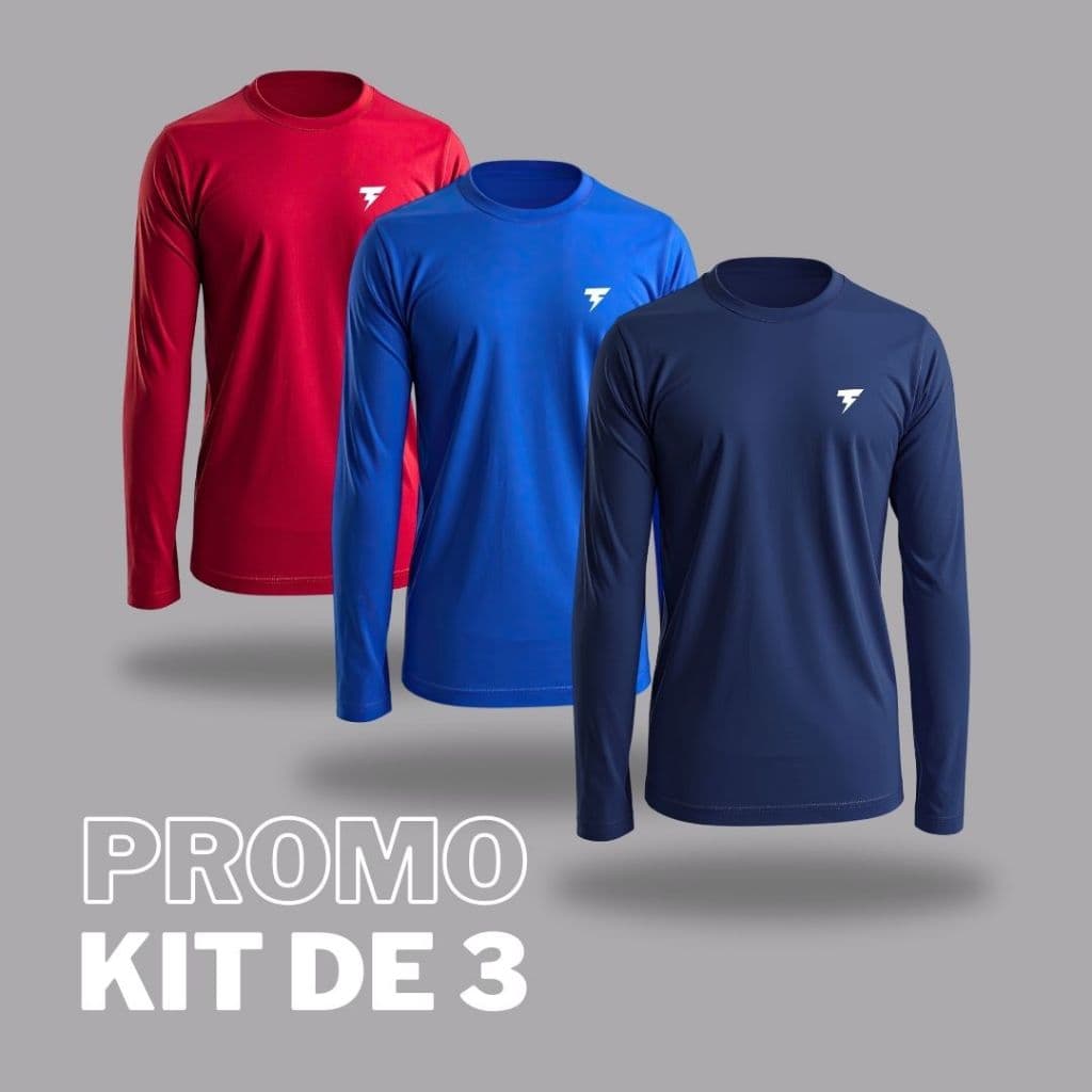 Kit 3 Camisas Segunda Pele Manga Longa Camisetas Proteção Uv Praia Moto Pesca