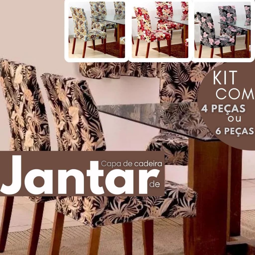 KIT Capa para Cadeira de Jantar Floral Malha Gel - 4 ou 6 Lugares - Tamanho Universal