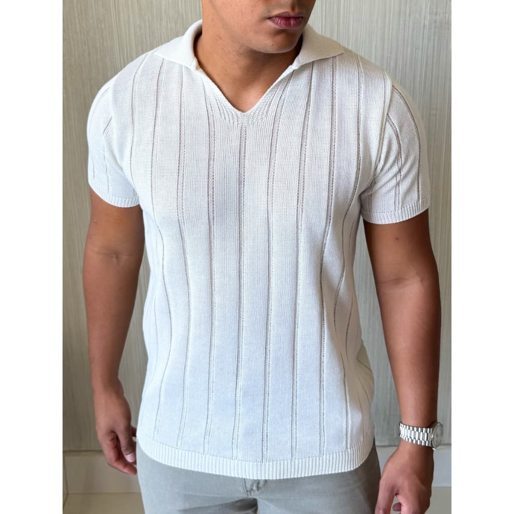 Camiseta Masculina Gola Polo Social Canelada Manga Curta Malha Elegante Estilosa Moda Verao