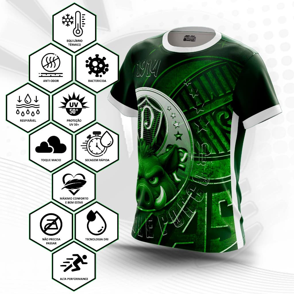 Camiseta camisa Premium  Torcida Futebol Time Alviverde porco verdão Dry-Fit com Proteção UV 50+