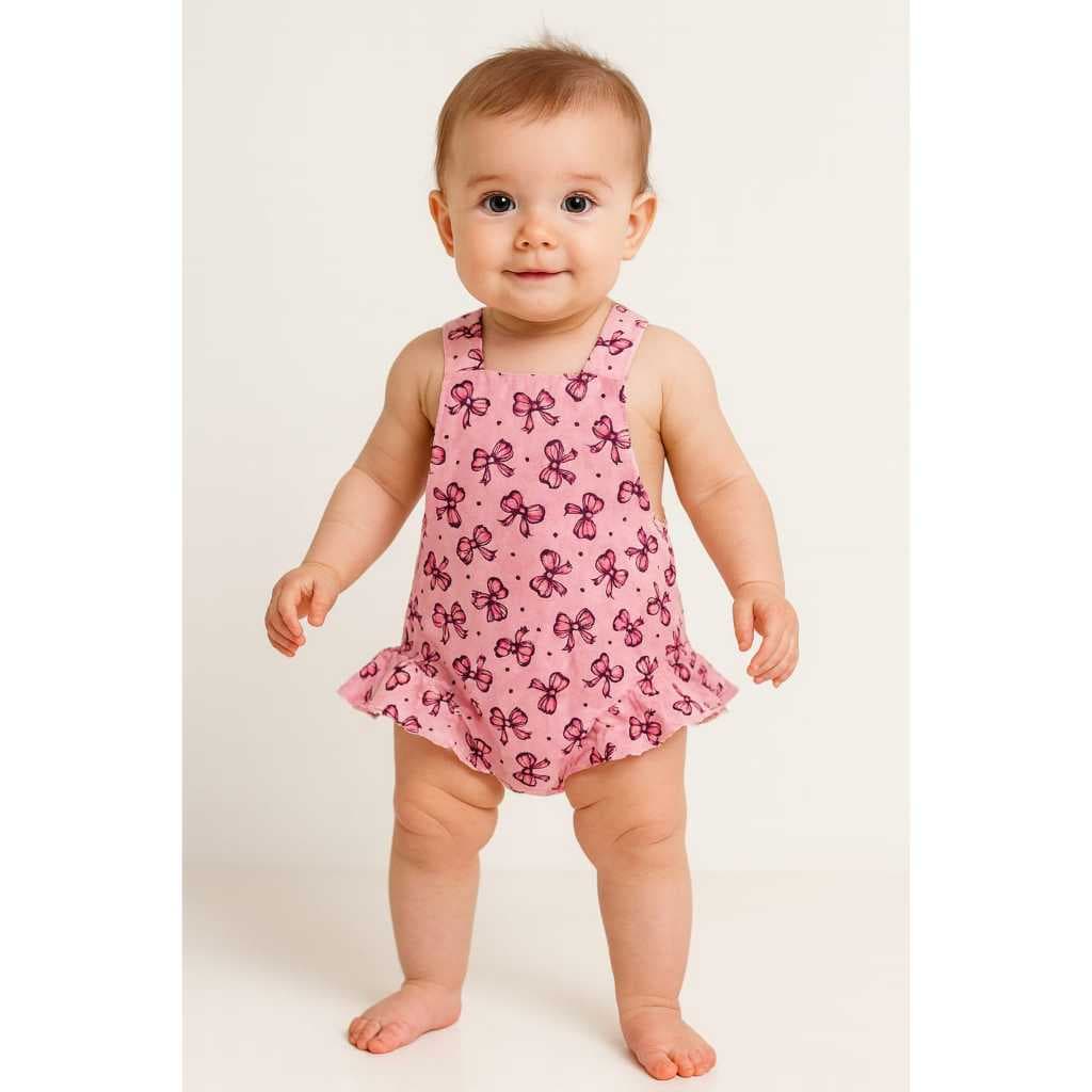 Romper macaquinho infantil feminino com babado - algodão