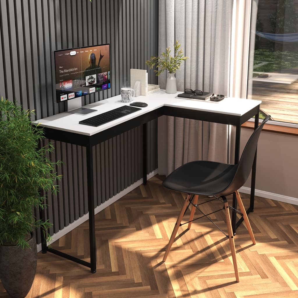 Escrivaninha Industrial em L para Escritório e Home Office 110cm Mesa de Canto Modelo Pier