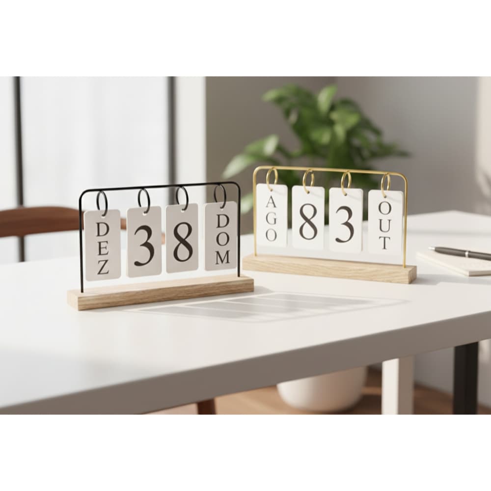 Calendário de Mesa Decorativo com Plaquinhas Para Casa Escritório Preto Ou Dourado