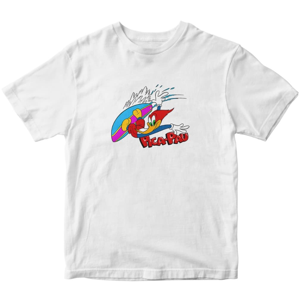 Camiseta Infantil Pica-Pau Surf Estampa Desenho Animado