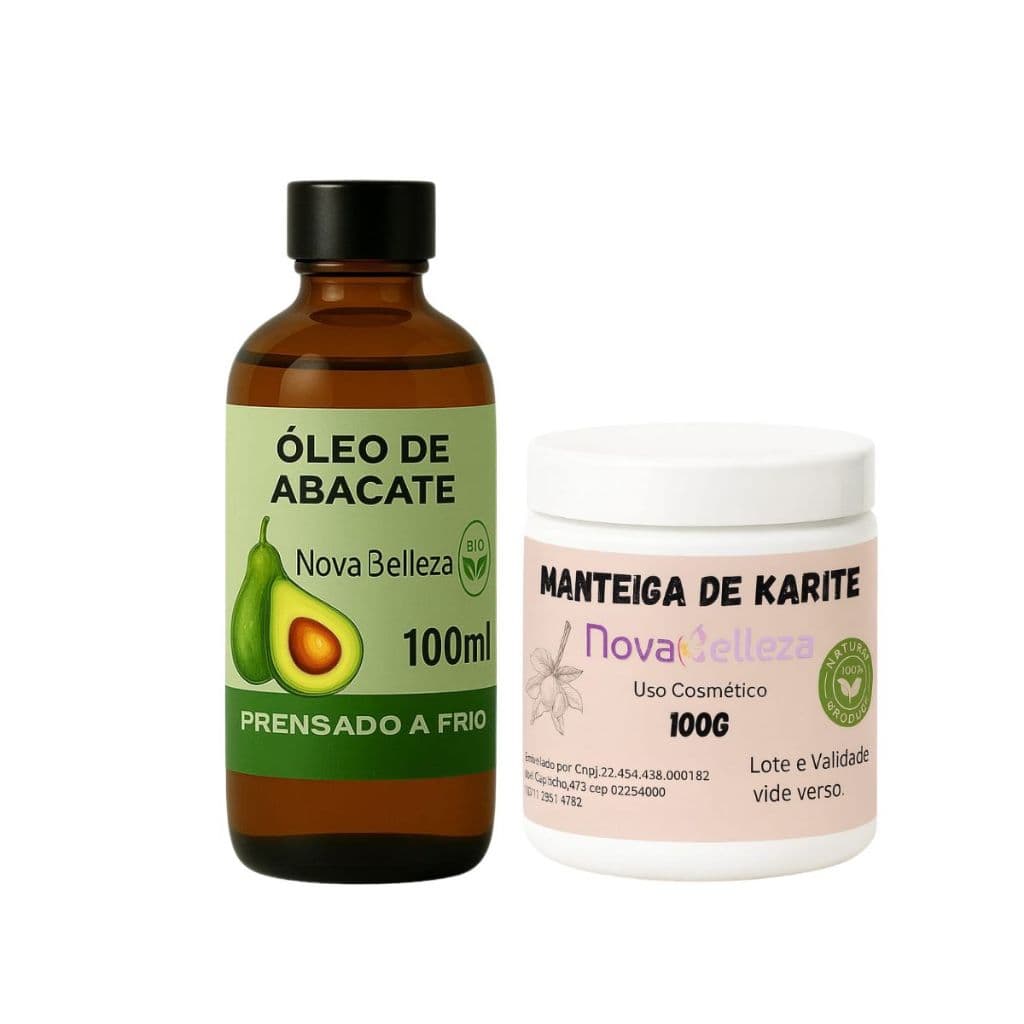 Kit para Umectação Capilar Natural com Manteiga de Karite e Óleo de Abacate 100% Puro Novabelleza