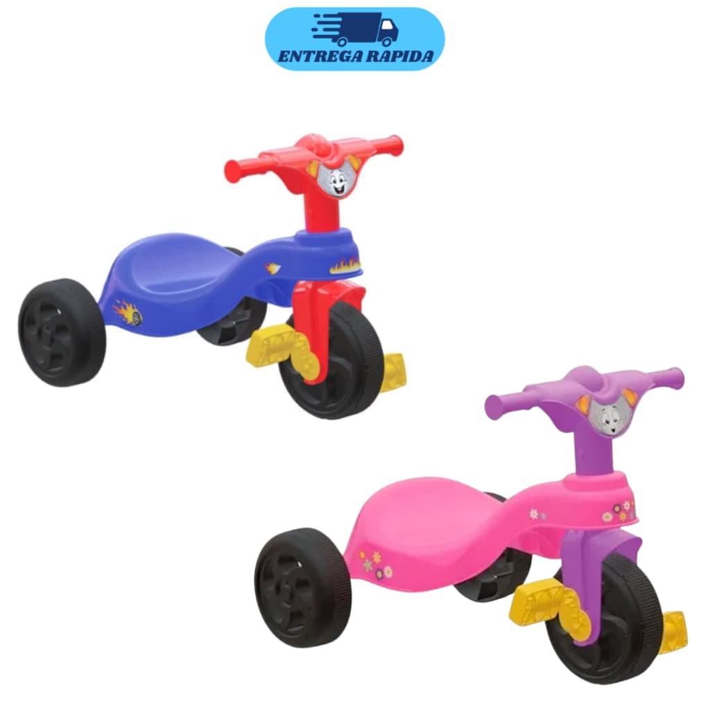 Motoca Velotrol Triciclo Infantil Azul ou Rosa Com Pedal Para Bebê Menino e Menina