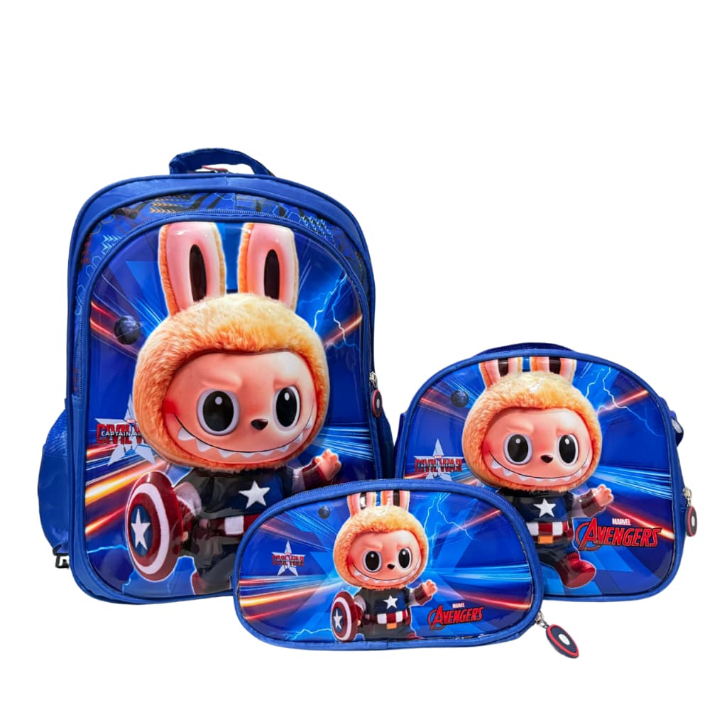 Kit Mochila Escolar Labubu Menino Estojo e Lancheira Térmica Reforçada Masculina 3D