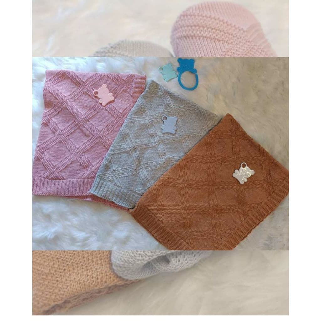 Manta de Tricot Saída Maternidade Cobertor Infantil Bebê Quentinha Texturizada Conforável