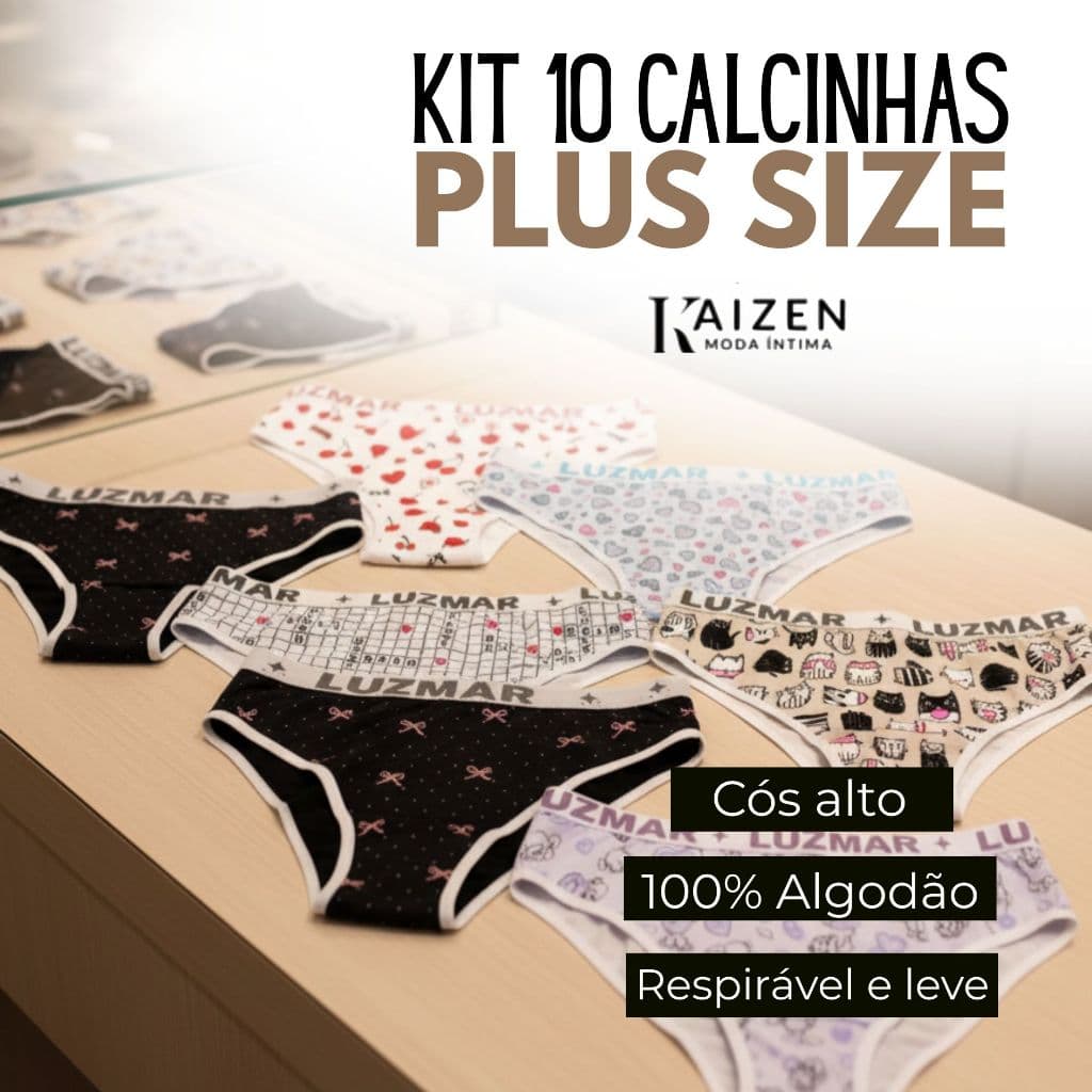 Kit 10 Calcinhas Plus Size Algodão Confortáveis Cós Alto – Tamanhos G1 G2 G3 G4