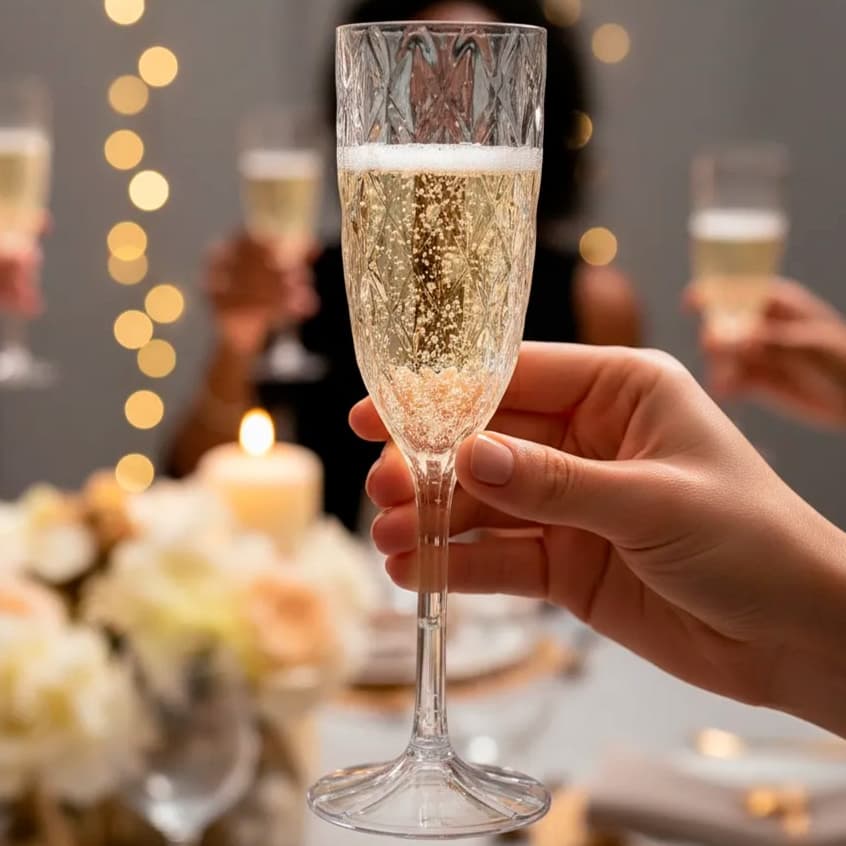 Kit 6 Taças Para Champagne, Água, Suco Em Acrílico 200ml Final De Ano Comemoração Festas Natal
