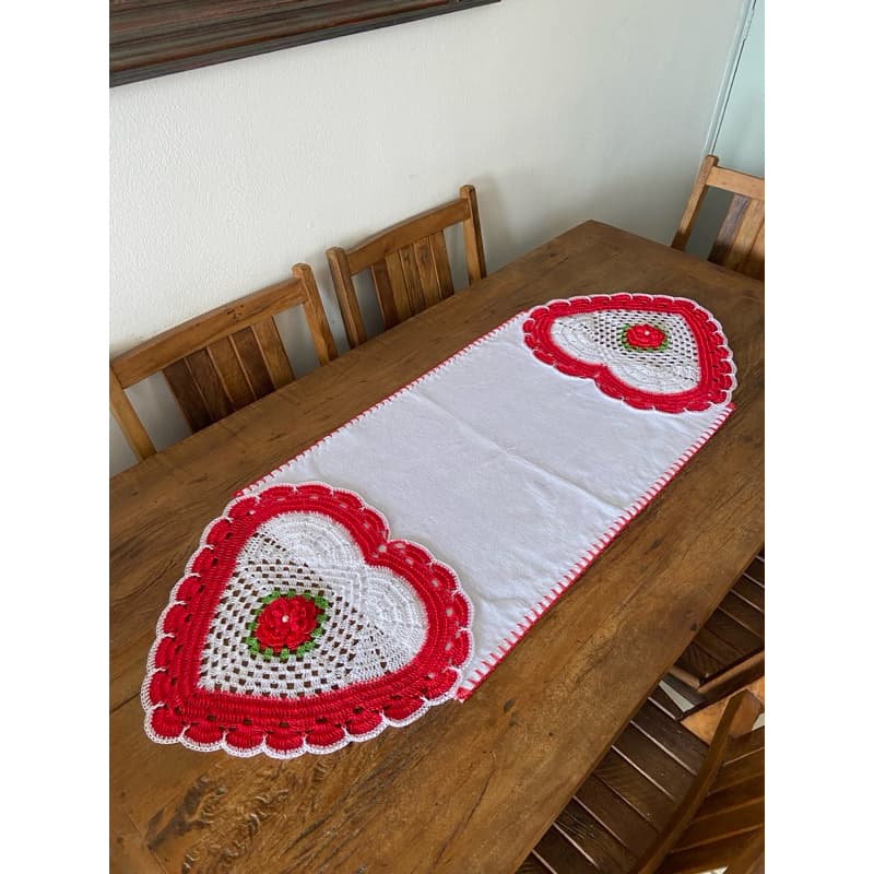 Toalha de Mesa Coração Vermelho – Trilho, Centro, Caminho de Mesa Balcão Geladeira 125x45cm