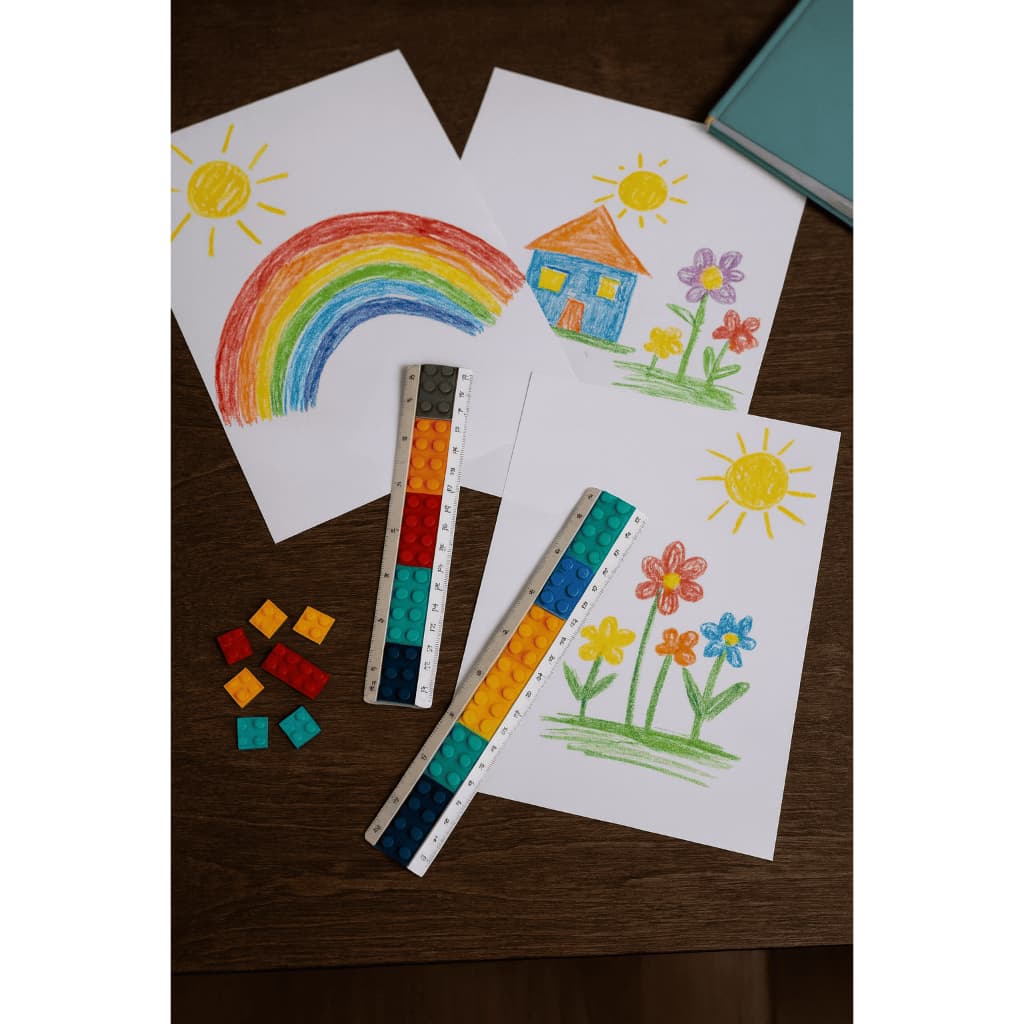 Kit 12 Réguas e Blocos de Montar Encaixar Infantil 15cm Sortidas Criativa Educativa Material Escolar
