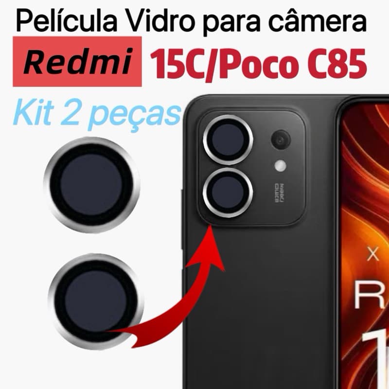 KIT 2 peças Película de câmera Diamante Para Redmi 15C / Redmi Poco C85 protege lentes com Strass Brilhante Brilho