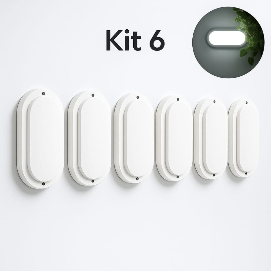 Kit 6 Arandela Tartaruga LED 10W/20W 6500K Branco Frio IP65 Bivolt 127/220V Carcaça Branca