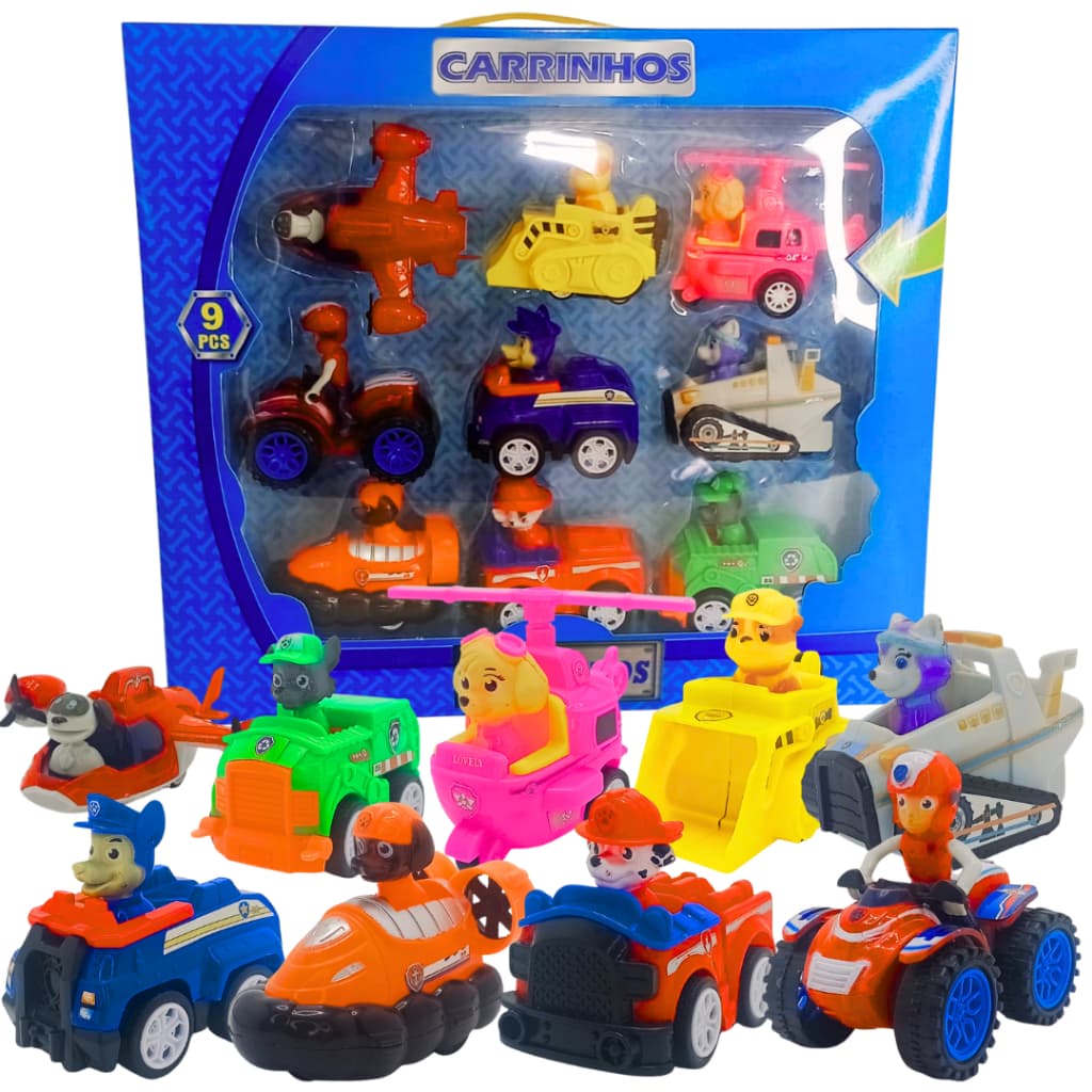 Brinquedo Para Crianças Coleção Patrulha Canina Com 9 Unidades Carrinhos Fricção Ótimo P/ Presente