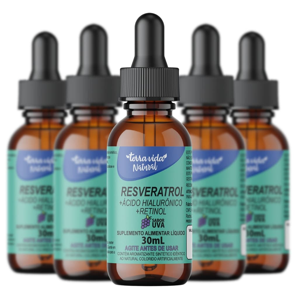 kit com 5 Resveratrol +Ácido Hialurônico +Vitamina A(Retinol) de 30ML Sabor UVA