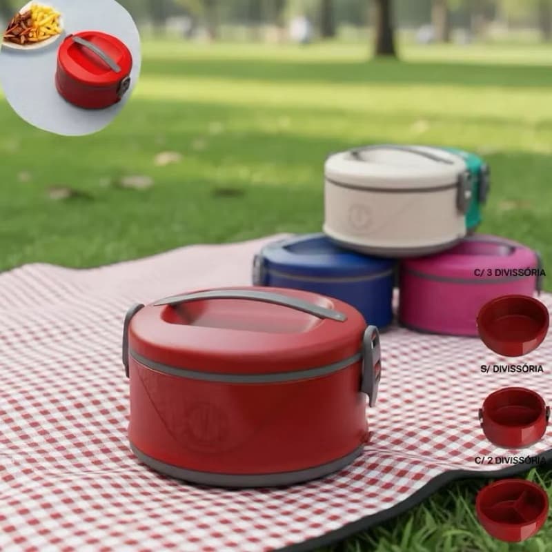 Marmita Térmica Potes Hermético Microondas Fitness Com Alça Divisórias Potes Fitness Pote BPA Travas Lancheira Portátil