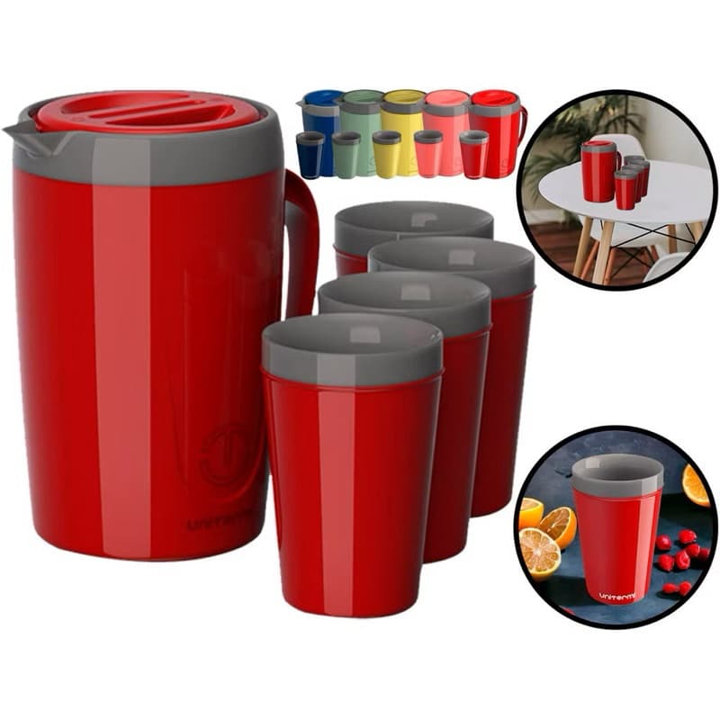 Kit Jarra Térmica Caribe 2 litros e 4 Copos Térmicos 350 ML Unitermi Para Suco Chá Água Unitermi