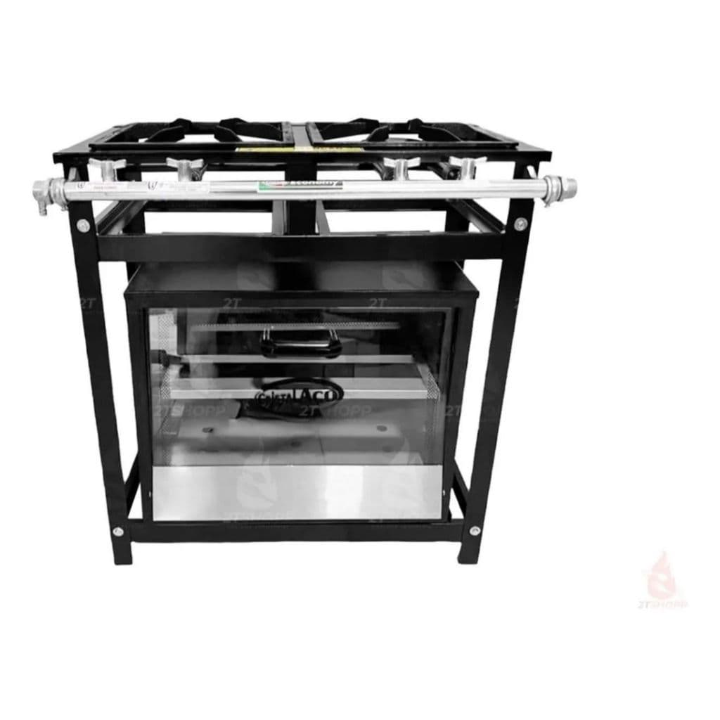 Fogão Industrial 2 Bocas Cristal Aço Baixa Pressão 30x30 Com Forno Tampa De Vidro