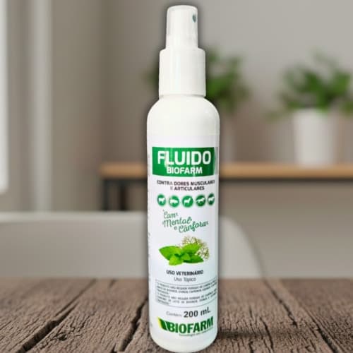 Fluido Biofarm 200ml Uso Veterinário com Mentol e Cânfora Relaxa Músculos e Articulações Animais