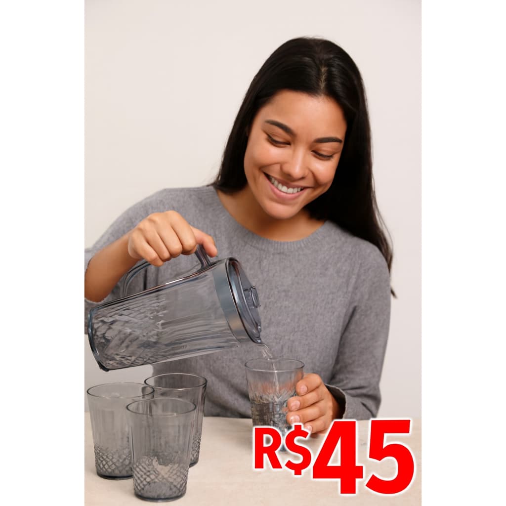Kit Jarra 2000ml com 4 Copos 270ml  Conjunto para Suco, Água ou Drinks  Ideal para Casa e Presentes