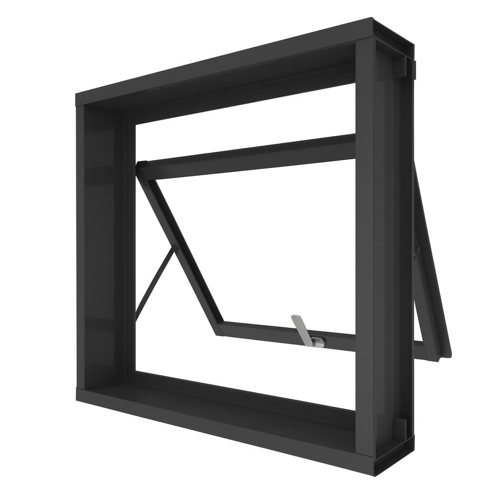 Vitrô MaxAr Janela P/ Banheiro Lavabo Área Externa 50x50 em Aço/ Sem Grade PRETO