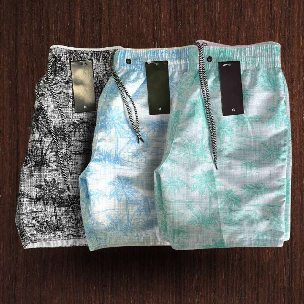 Kit c/ 3 Shorts Tactel Masculino Mauricinho Adulto Praia Piscina Academia Bermuda Verão Secagem Rápida