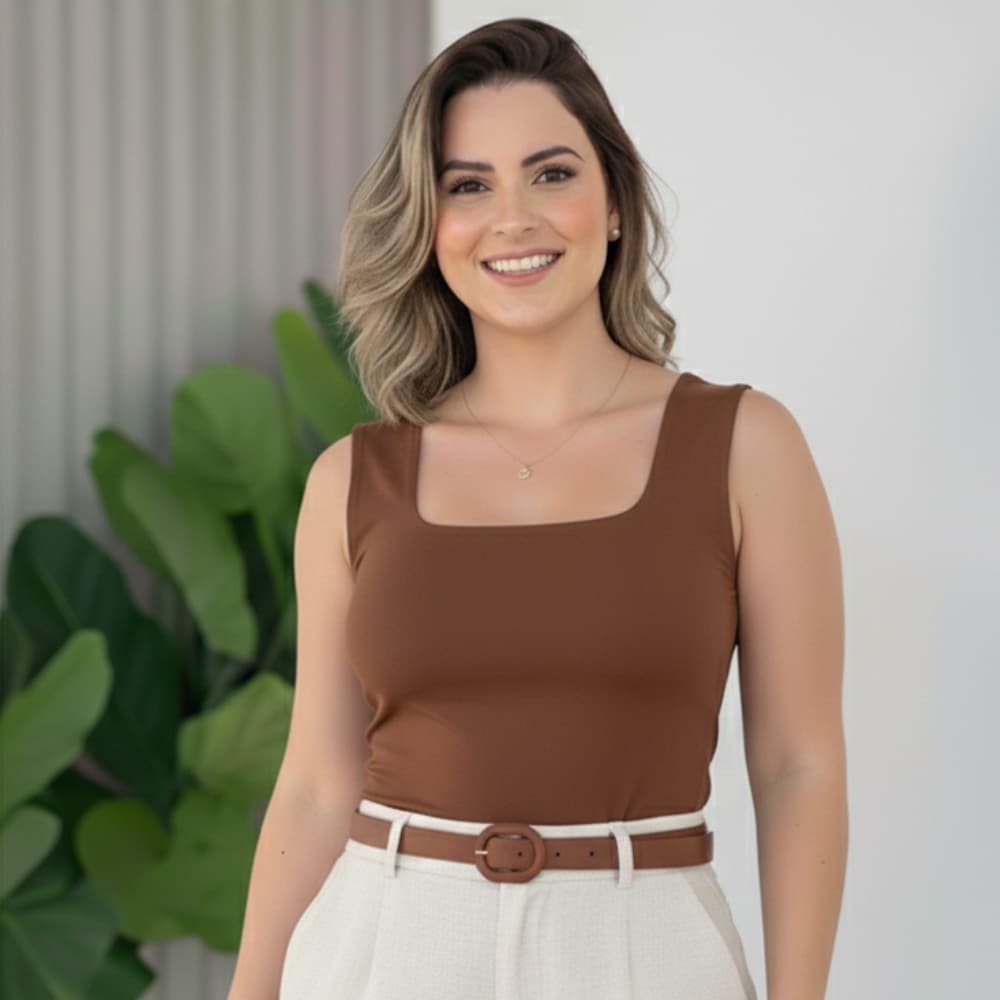 Blusa Regata Feminina Suplex Decote Quadrado Forrada Sem Bojo