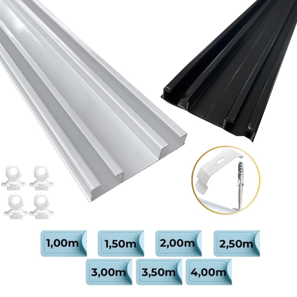 Trilho Suiço Duplo Guia Max Instalação Teto/Cortineiro Cortina Wave - 1,0m até 4,0m
