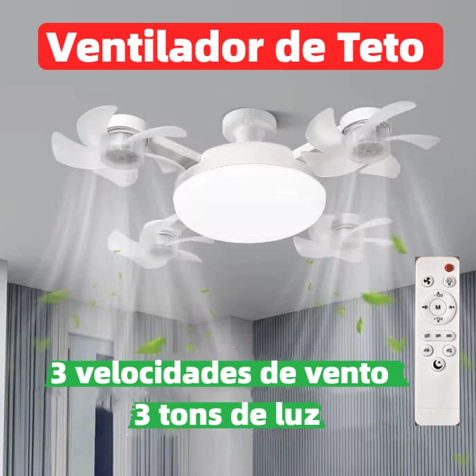 Ventilador de Teto Dobrável LED 50W/60W com Controle Remoto Ajuste de intensidade 3 cores e operação silenciosa Bivolt