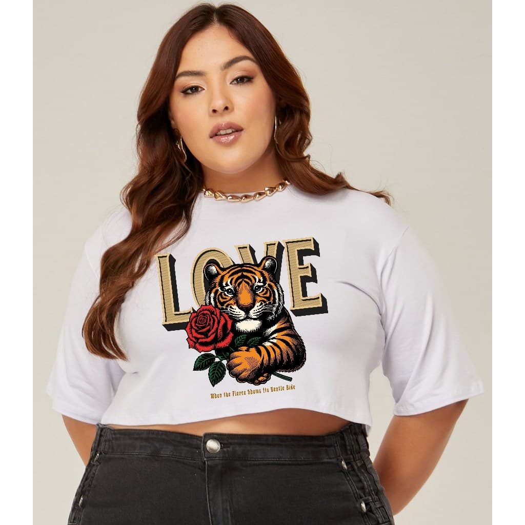 Cropped Oversize Candy Color Love Tigre | Viscolycra Premium | Moda Casual Estilosa