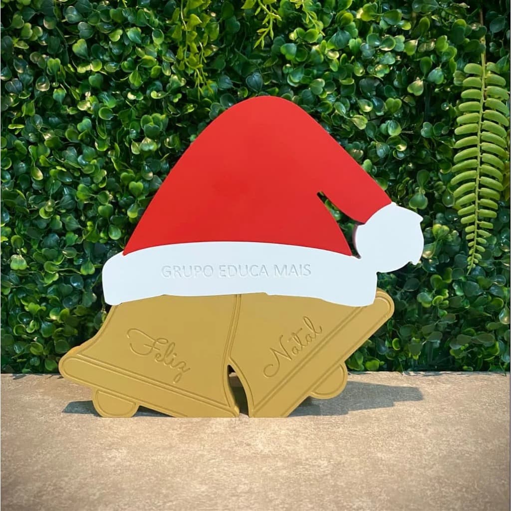 Enfeite de Mesa Natal Para Empresa Gorro e Sinos
