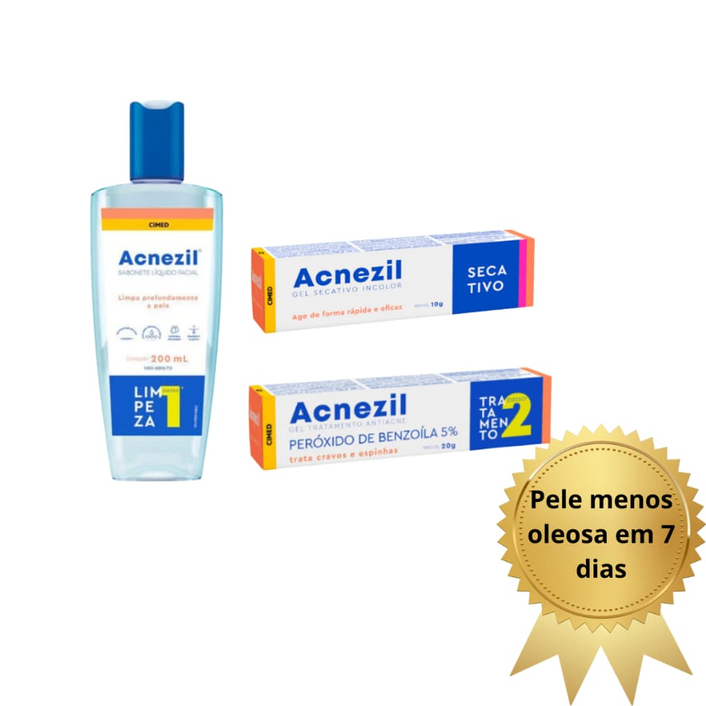 Kit Acnezil: Sabonete Liquido+ Benzoíla + Gel secativo
