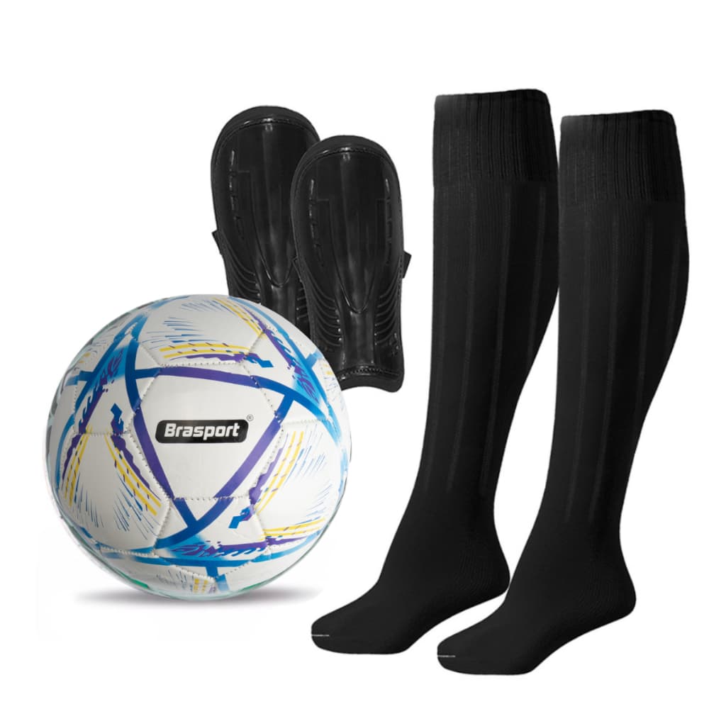 Kit Bola de Futebol + Meião Adulto + Caneleira Young