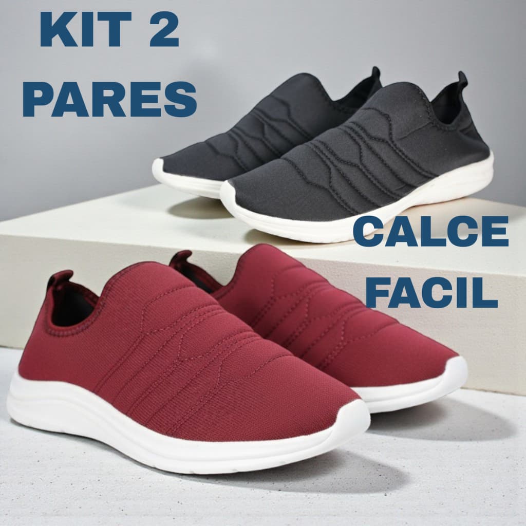 Kit 2 Pares Tênis Calce Fácil Feminino Tênis Meia Adulto Confortável