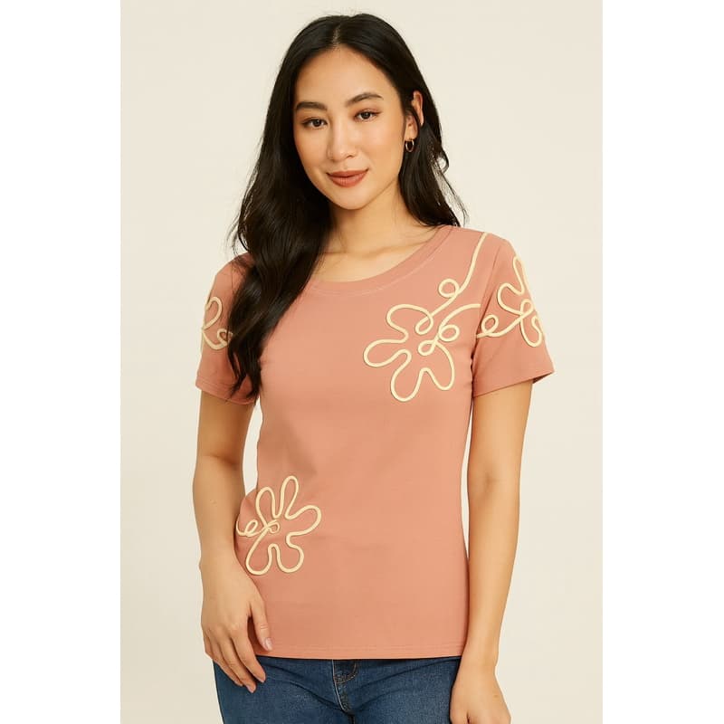🔥 Blusa Cropped Feminina com Bordado de Uma Flor 🌸 | Flor Descendo do Ombro | Gola Careca | Algodão Premium | Cores
