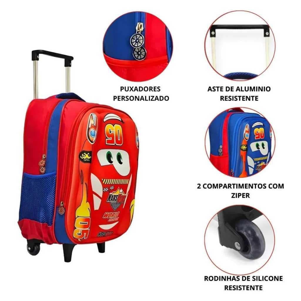 Mochila infantil MC05005 KARS alto relevo 3D rodinhas, praticidade e estilo