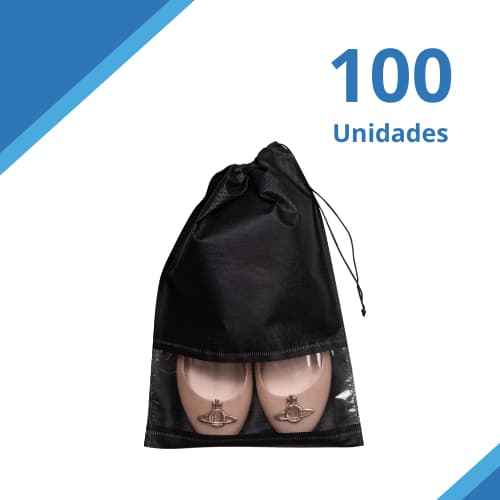 Kit 100 Unid Sacos para Sapato com Visor - Em TNT Liso, 27x37cm + BRINDE