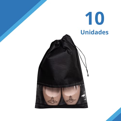 Kit 10 Unid Sacos para Sapato com Visor - Em TNT Liso, 27x37cm