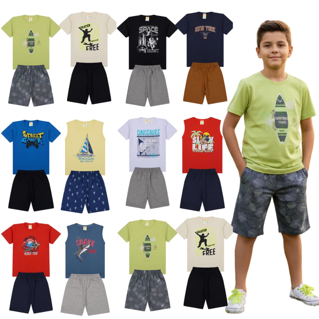kit 6 conjuntos Infantil Menino Verão Roupas Leves E Confortáveis Sortidas E Baratas