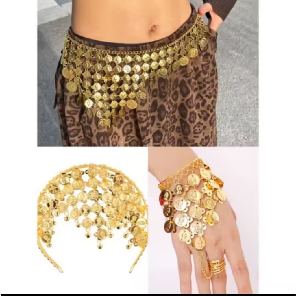 Kit Moedas Cigana Dança Do Ventre Indiana - CINTO+TIARA+PULSEIRA